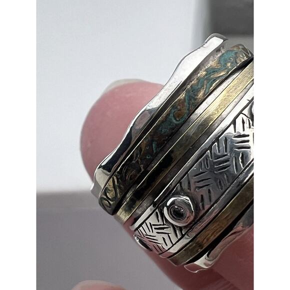 Silpada Sterling Silver & Brass with Patina Spinner Ring Isabella R3137 Size 6 - Picture 2 of 11